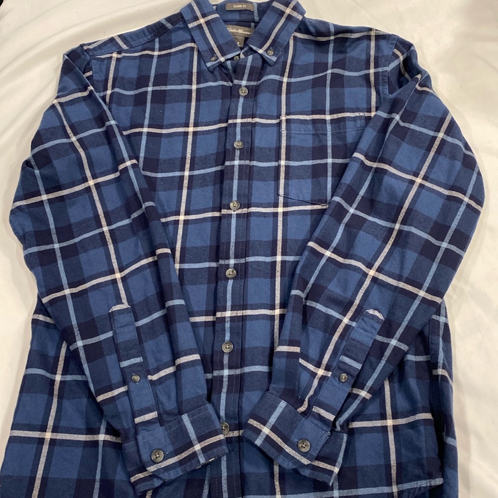 Eddie Bauer - Classic Fit Flannel Blue Plaid Button Shirt